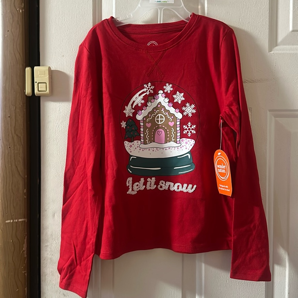 WONDER NATION LET IT SNOW LONG SLEEVE TEE: RED: NEW WITH TAGS: SIZE M (7-8)